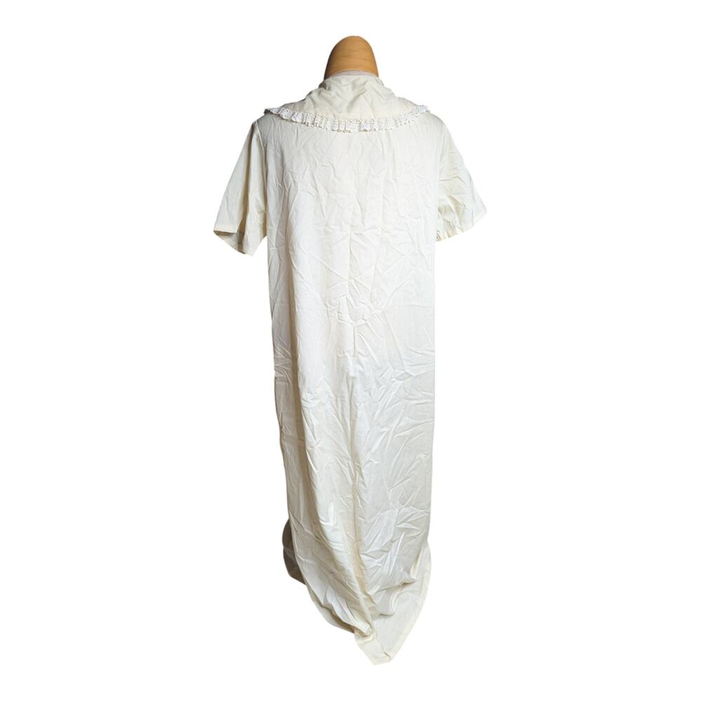Vtg 1970s Pale Yellow Floral Embroidered Snap Front Lace Collar House Dress L - Picture 3 of 6